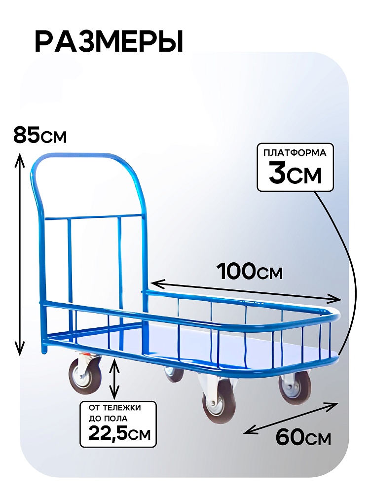 Платформенная тележка Промышленник 1000х600 ПБМ-6.10 160 мм с бортиком фото 2