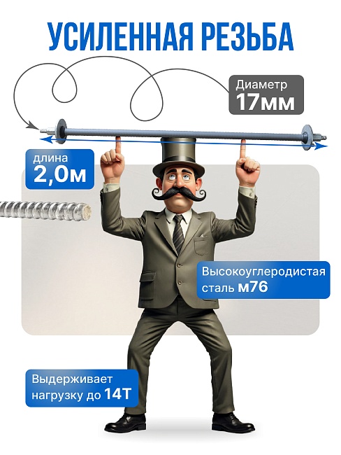 Винт стяжной для опалубки Промышленник холоднокатаный 2,0 м упаковка 10 шт. фото 3